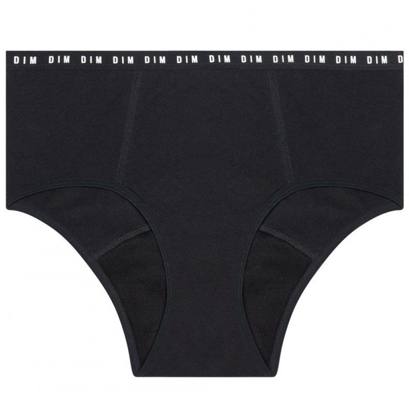 DIM Boxer menstruel Femme Coton bio PROTECT Flux moyen Noir