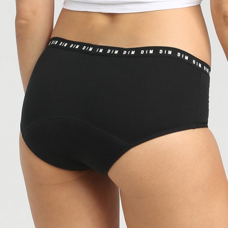 DIM Boxer menstruel Femme Coton bio PROTECT Flux moyen Noir