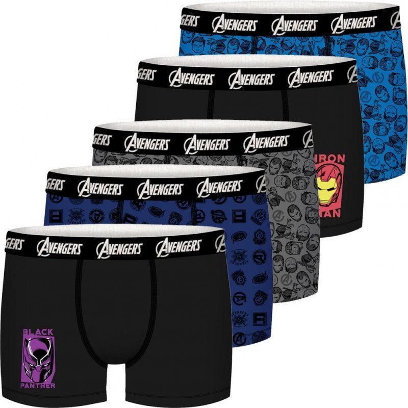 MARVEL Lot de 5 Boxers Garçon Coton BCX5LOT 4 Bleu Noir AVENGERS