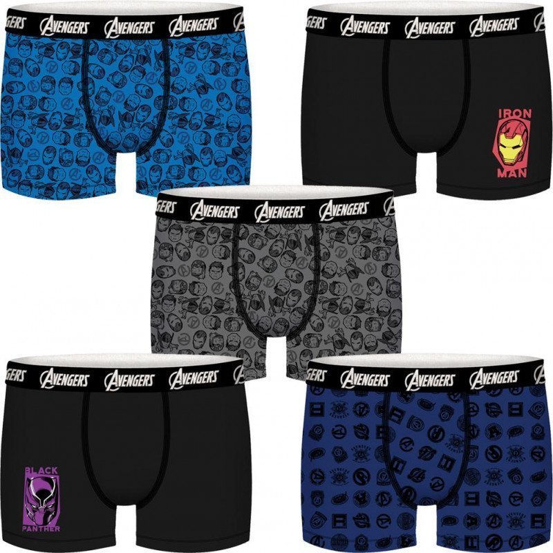 MARVEL Lot de 5 Boxers Garçon Coton BCX5LOT 4 Bleu Noir AVENGERS