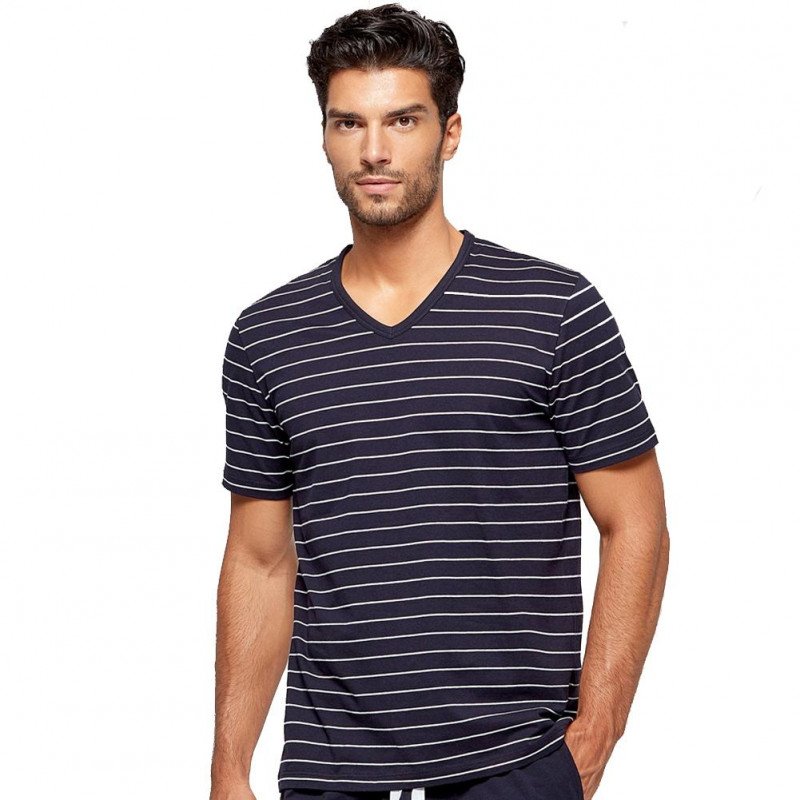 T-shirt manches courtes col en V Homme ORGANIC Bleu et Marine
