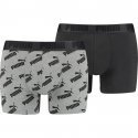 PUMA Lot de 2 Boxers Homme Coton AOP Gris chiné Noir