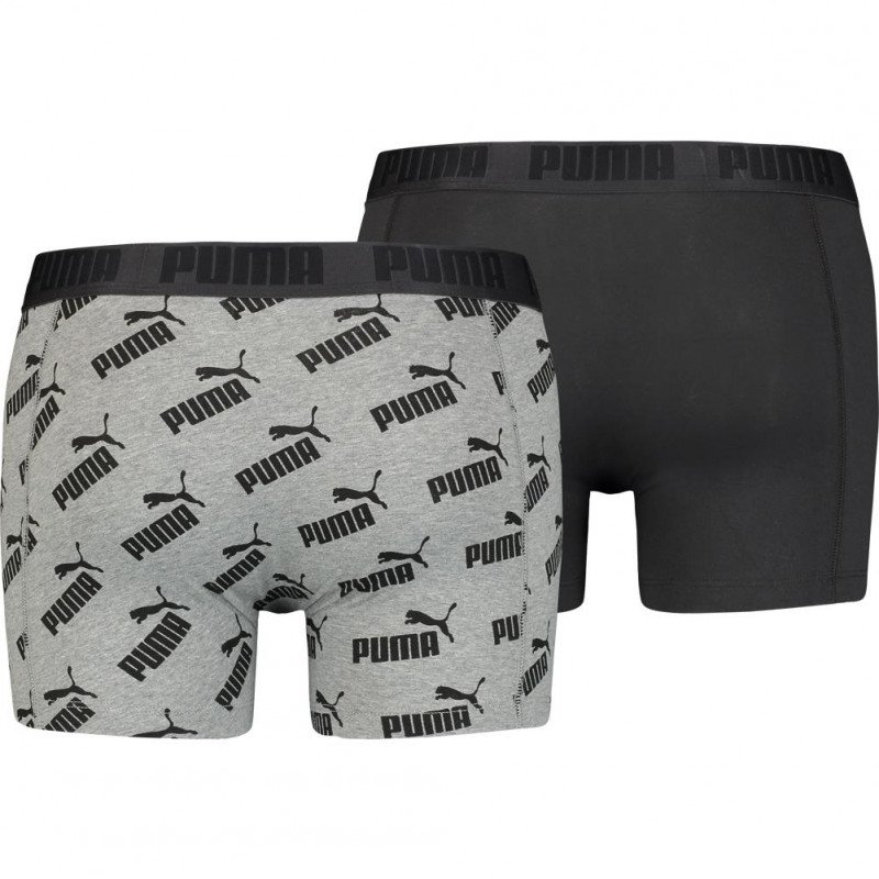 PUMA Lot de 2 Boxers Homme Coton AOP Gris chiné Noir