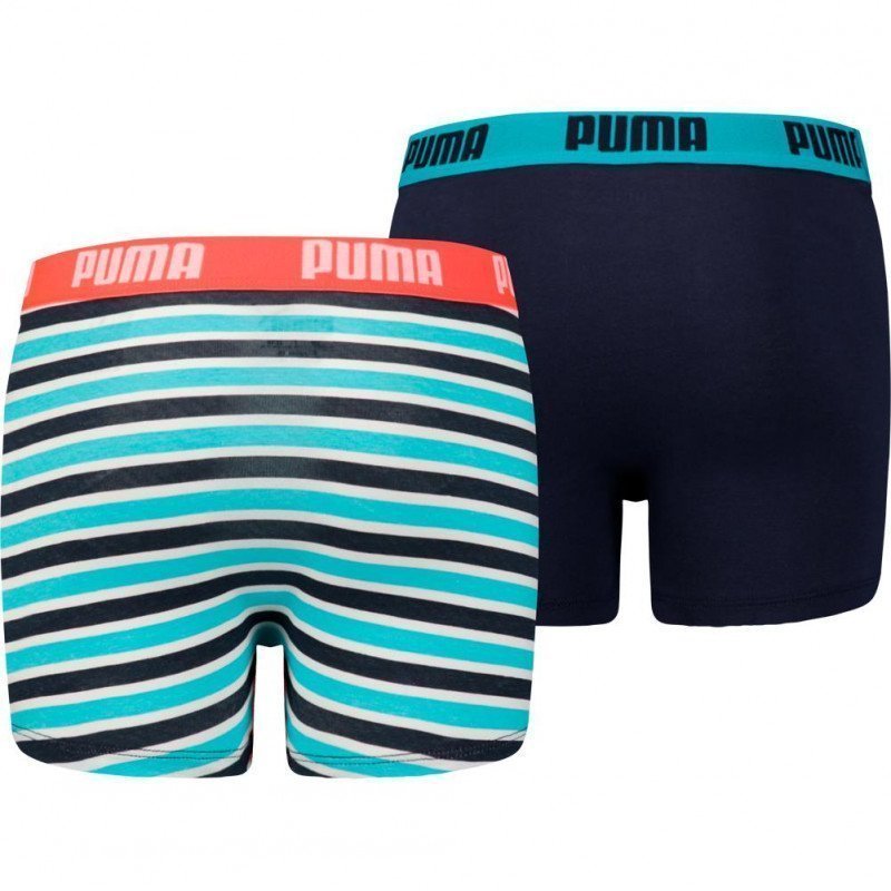 PUMA Lot de 2 Boxers Garçon Coton PRINTEDSTRIPE Fluo Rouge Bleu