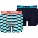 PUMA Lot de 2 Boxers Garçon Coton PRINTEDSTRIPE Fluo Rouge Bleu