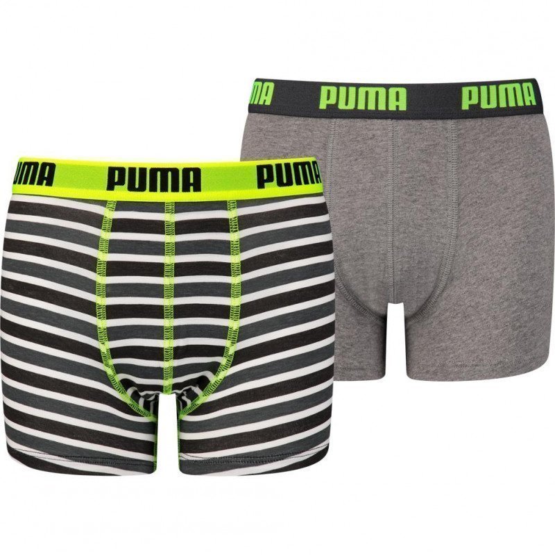 PUMA Lot de 2 Boxers Garçon Coton PRINTEDSTRIPE Fluo Jaune Gris