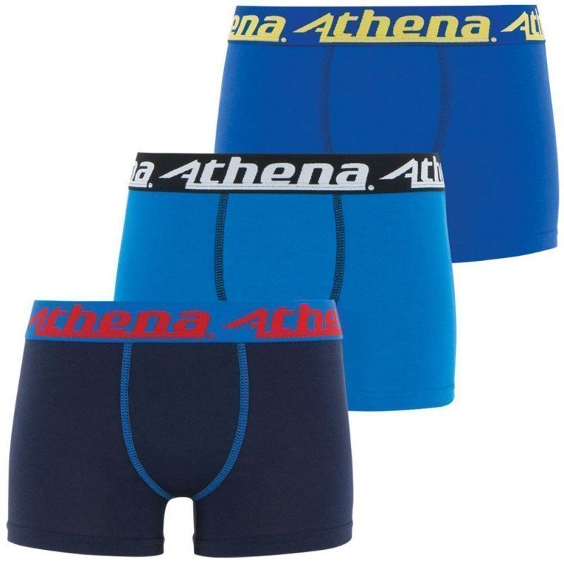 ATHENA Lot de 3 Boxers Garçon Coton TRIOCHOC Marine Pervenche Bleu