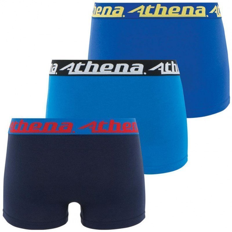 ATHENA Lot de 3 Boxers Garçon Coton TRIOCHOC Marine Pervenche Bleu