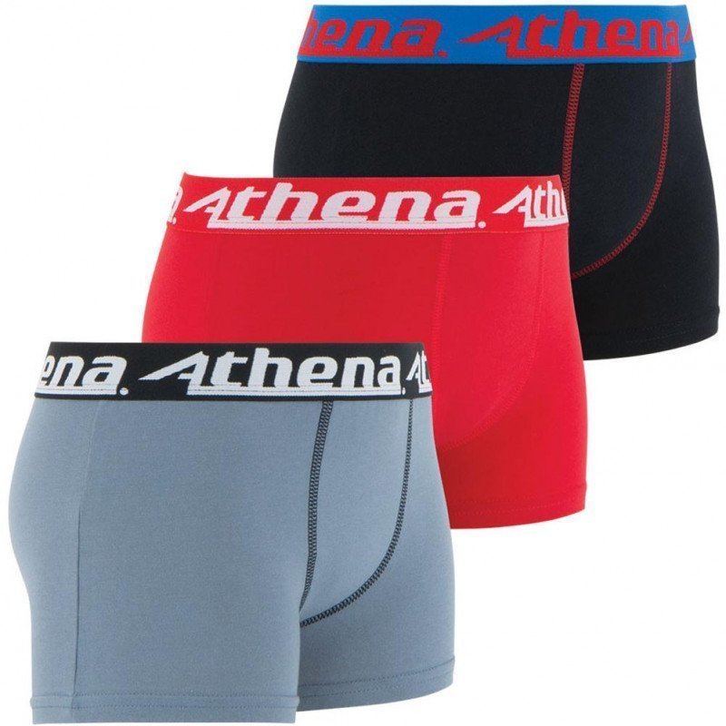 ATHENA Lot de 3 Boxers Garçon Coton TRIOCHOC Gris Rouge Noir