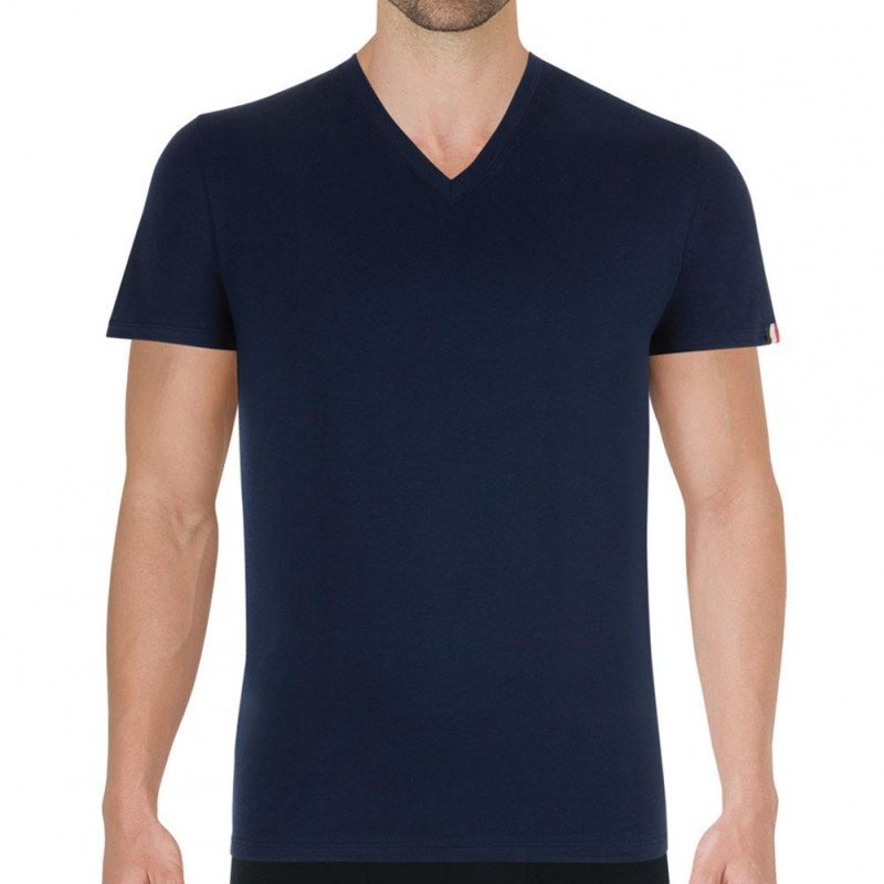 T-shirt manches courtes col en V Homme FAIT EN FRANCE Bleu et Marine