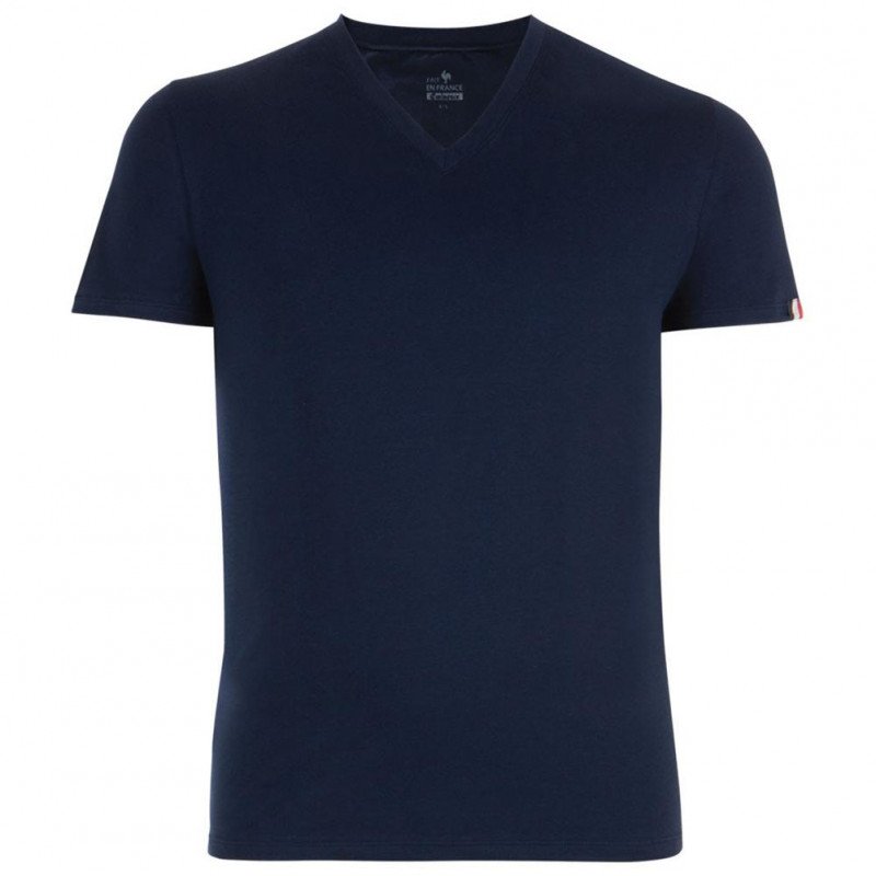 T-shirt manches courtes col en V Homme FAIT EN FRANCE Bleu et Marine