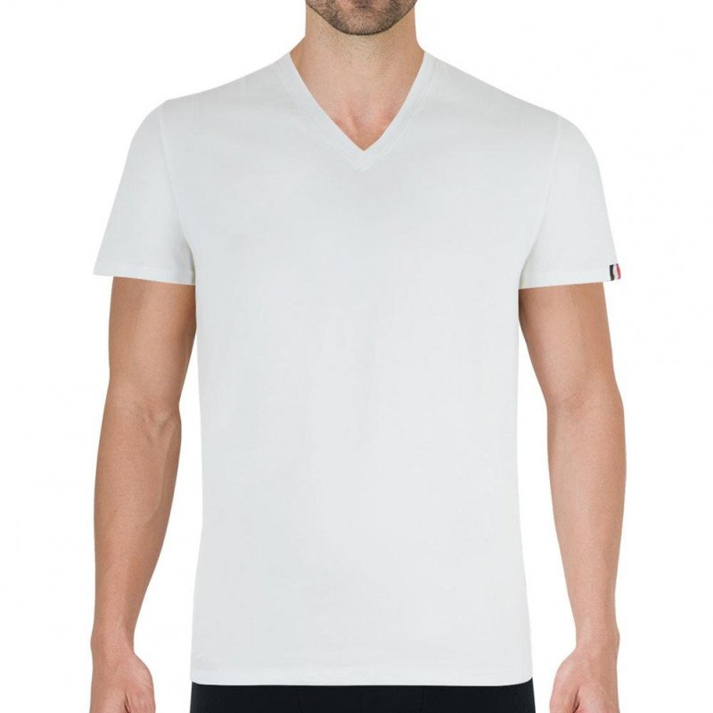 EMINENCE T-shirt Col V Homme Coton FAIT EN FRANCE Blanc pur