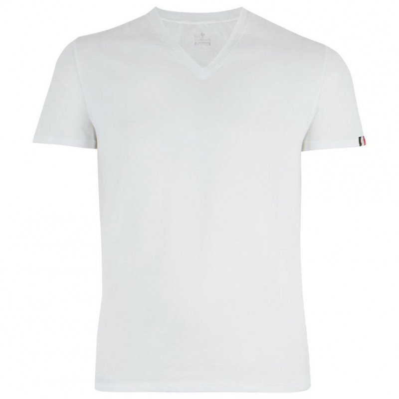 T-shirt manches courtes col en V Homme FAIT EN FRANCE Blanc et Uni