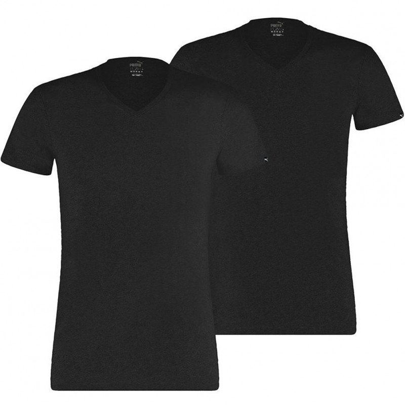 PUMA lot de 2 T-shirts Col V Homme Coton BASICV Noir