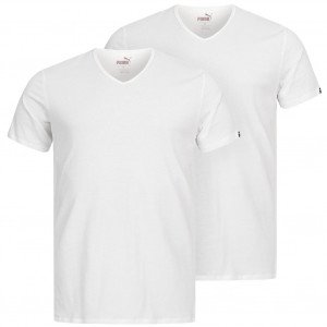 PUMA lot de 2 T-shirts Col V Homme Coton BASICV Blanc