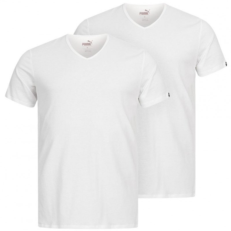 PUMA lot de 2 T-shirts Col V Homme Coton BASICV Blanc