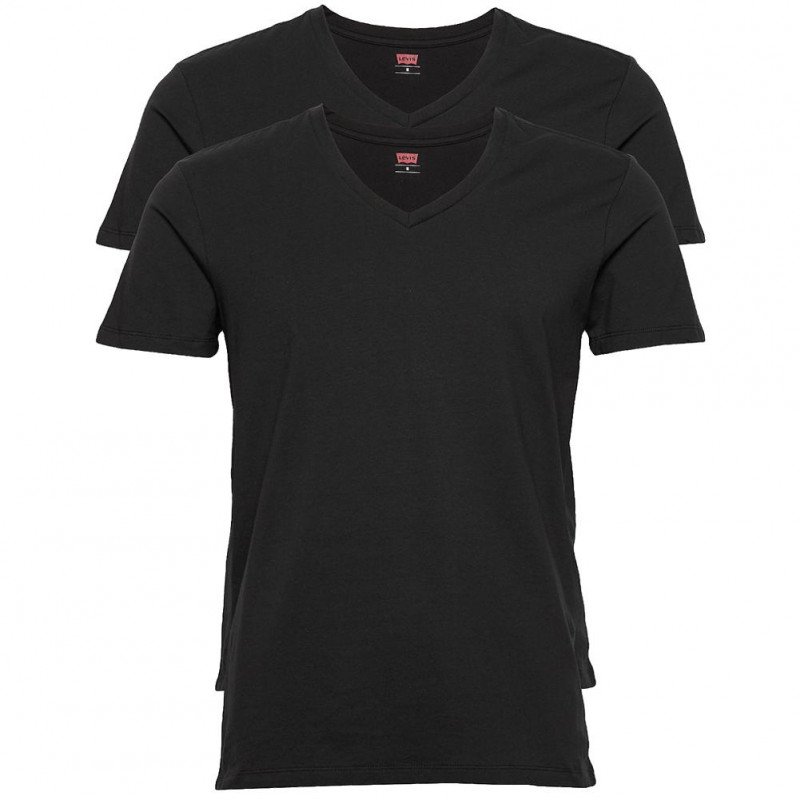 LOT DE 2 T-shirt manches courtes col en V Vêtements Homme SOLIDR Noir et Uni