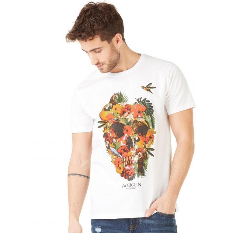 T-shirt manches courtes col rond Homme TSCSKU Blanc et Multicolore