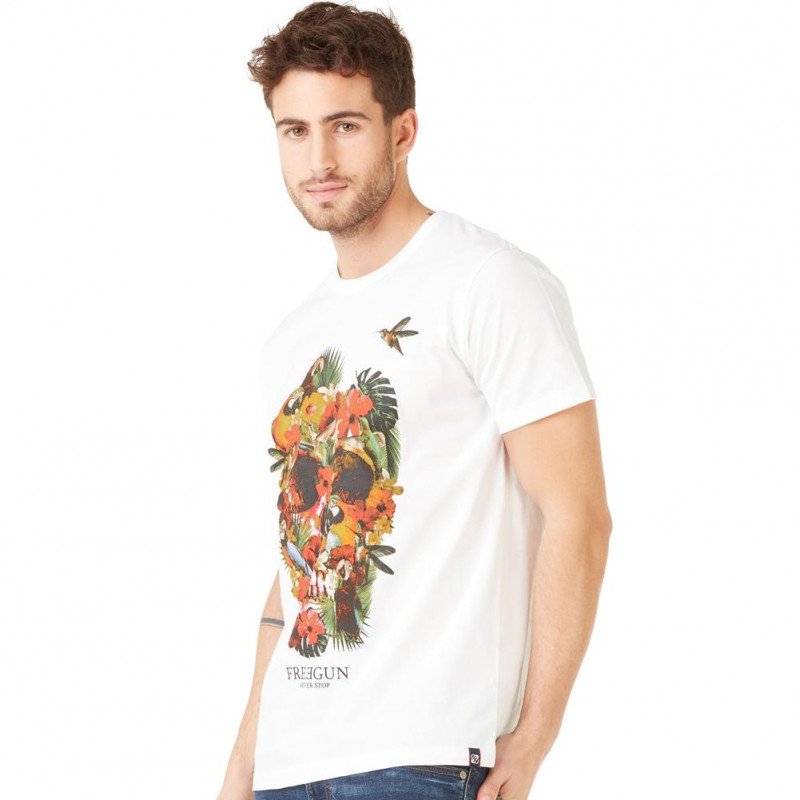T-shirt manches courtes col rond Homme TSCSKU Blanc et Multicolore
