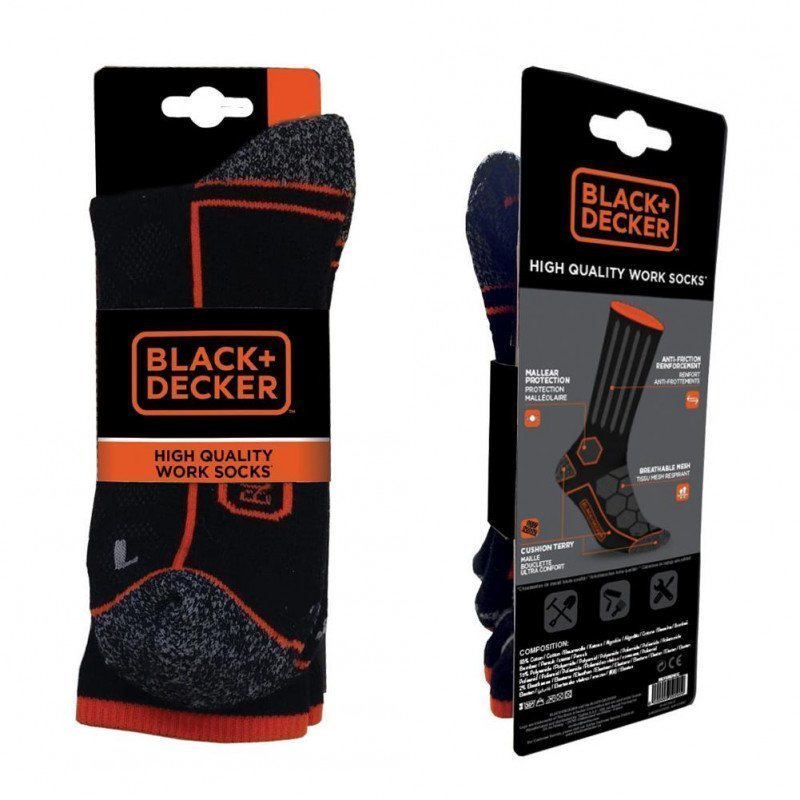 BLACK & DECKER 2 paires de Chaussettes Homme Coton CSTOOLA Noir