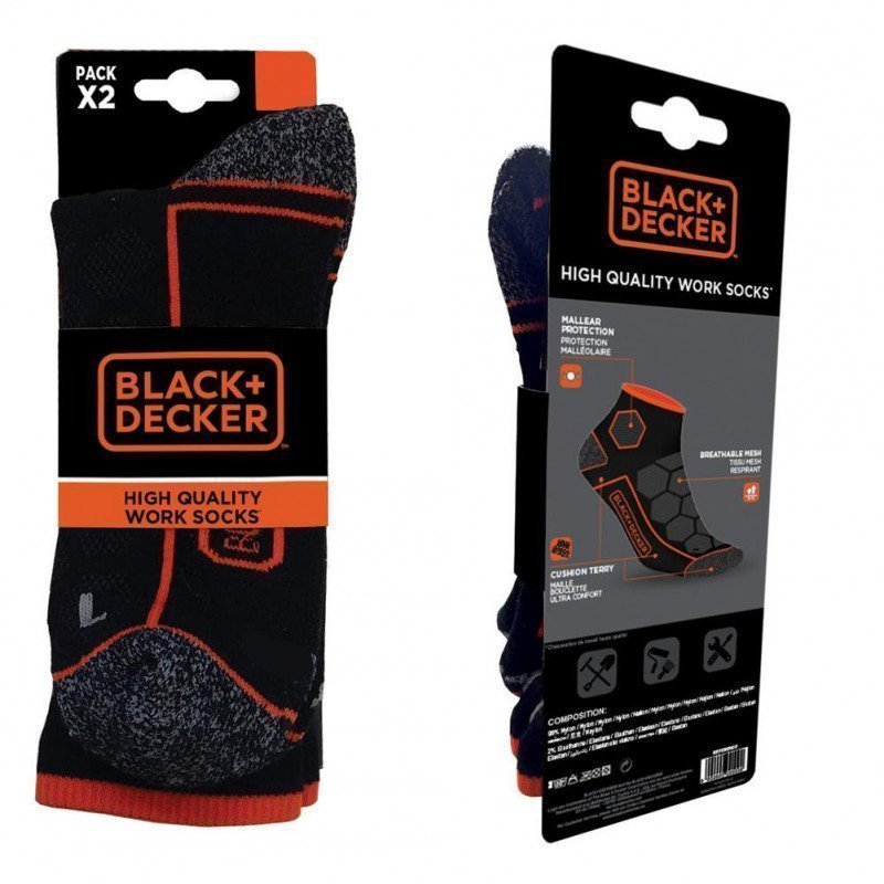 BLACK & DECKER Lot de 2 paires de Socquettes Homme Coton CLTOOLA Noir