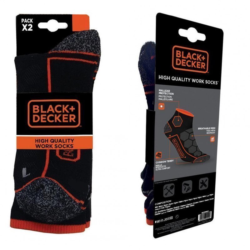 BLACK & DECKER 2 paires de Socquettes Homme Coton CLTOOLA Noir