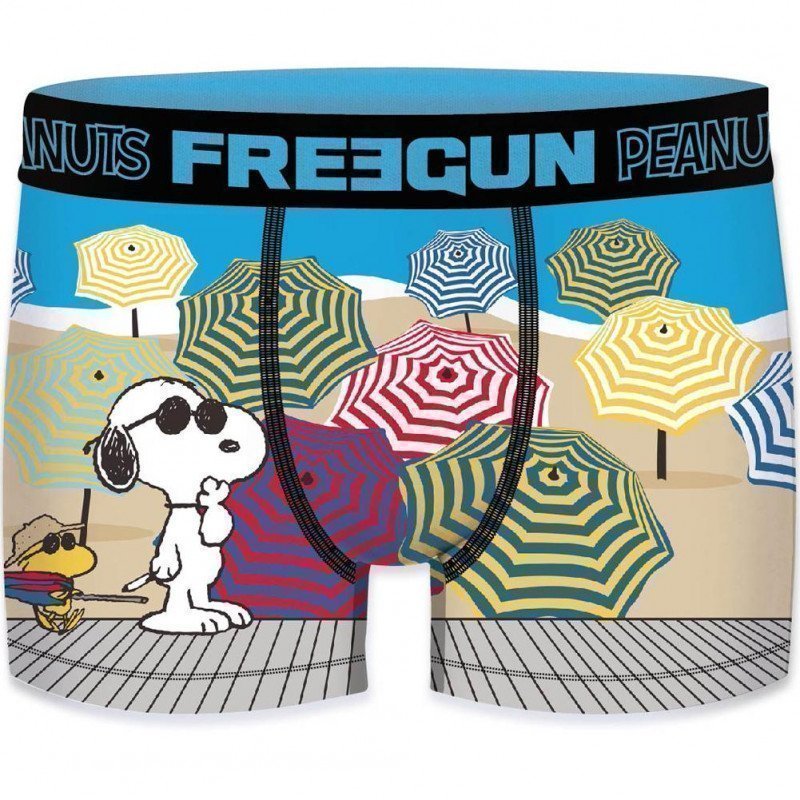 FREEGUN Boxer Homme Microfibre PLA Bleu Noir SNOOPY