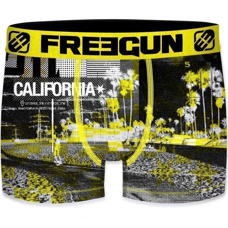 FREEGUN Boxer Homme Microfibre CAL Noir Jaune PREMIUM