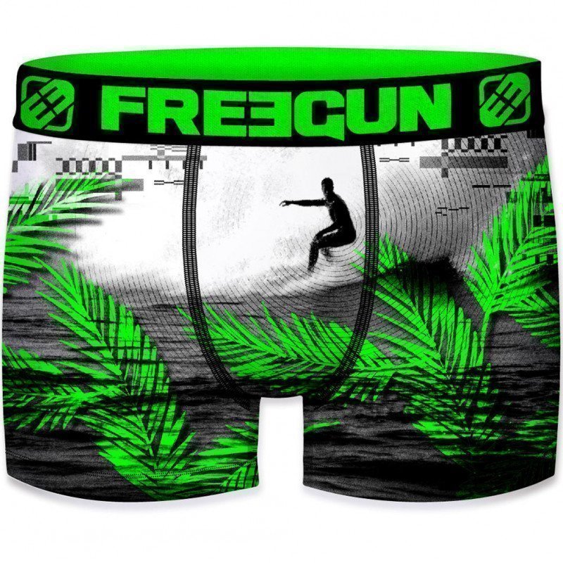 FREEGUN Boxer Homme Microfibre FER Noir Vert PREMIUM