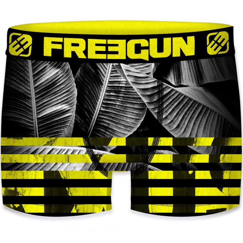 FREEGUN Boxer Homme Microfibre LEA Noir Jaune PREMIUM