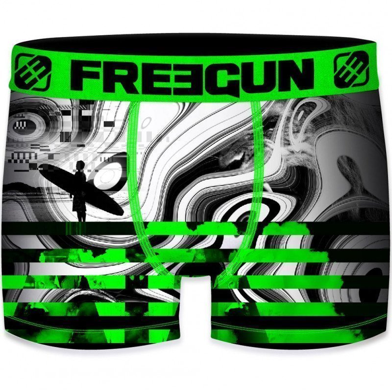 FREEGUN Boxer Homme Microfibre LEO Noir Vert PREMIUM