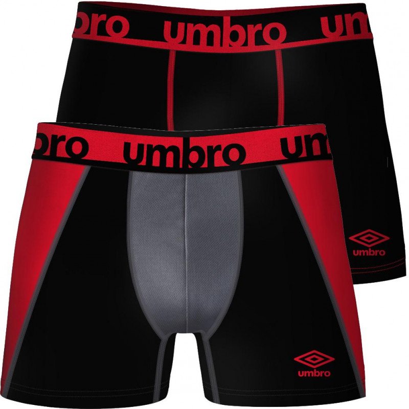 UMBRO Lot de 2 Boxers Homme Microfibre BMX2TECA Rouge Noir