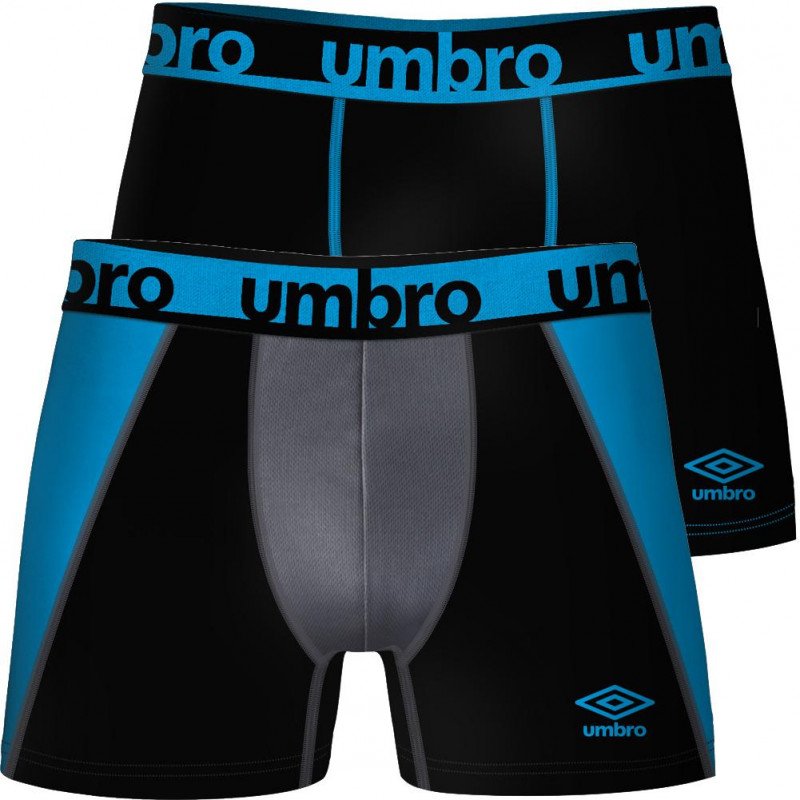 UMBRO Lot de 2 Boxers Homme Microfibre BMX2TECA Bleu Noir