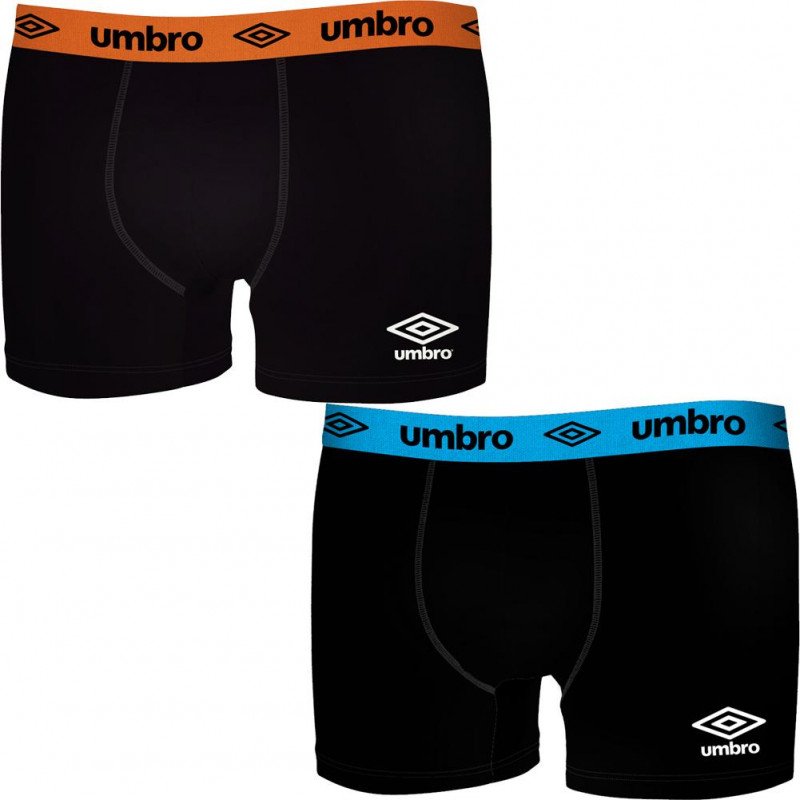 UMBRO Lot de 2 Boxers Homme Coton BCX2BASS3 Noir Orange Bleu