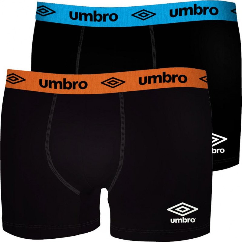 UMBRO Lot de 2 Boxers Homme Coton BCX2BASS3 Noir Orange Bleu