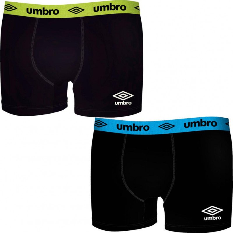 UMBRO Lot de 2 Boxers Homme Coton BCX2BASS3 Noir Vert Bleu