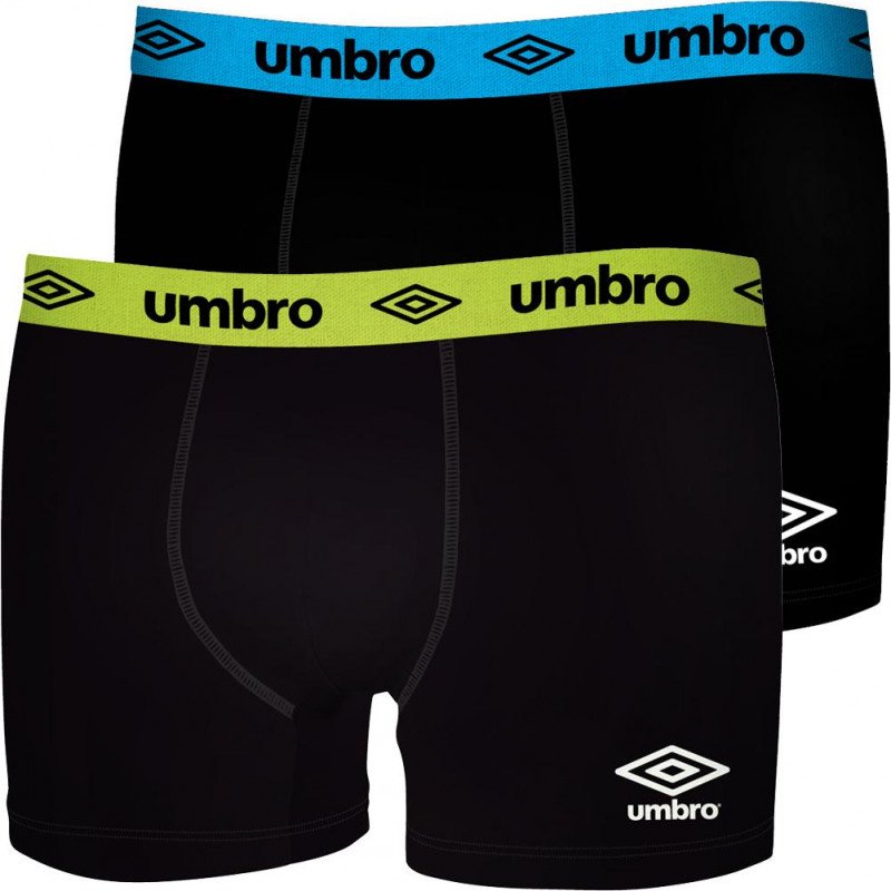 UMBRO Lot de 2 Boxers Homme Coton BCX2BASS3 Noir Vert Bleu