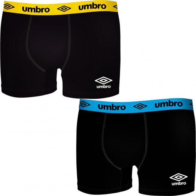 UMBRO Lot de 2 Boxers Homme Coton BCX2BASS3 Noir Jaune Bleu