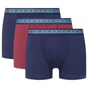 DIM Lot de 3 Boxers Homme Coton BIO Bleu Rouge Bleu