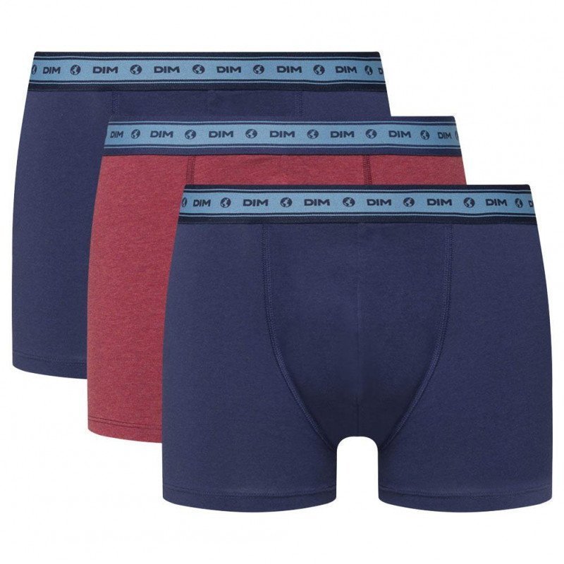 LOT DE 3 Boxer Sous-vêtements Homme COTON BIO Bleu et Rouge