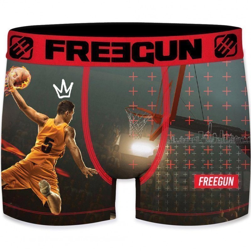 FREEGUN Boxer Homme Microfibre BAL Gris Rouge PREMIUM