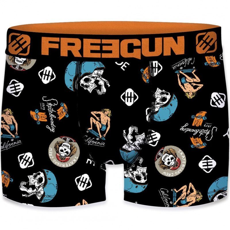 FREEGUN Boxer Homme Microfibre SKA2 Noir Orange PREMIUM