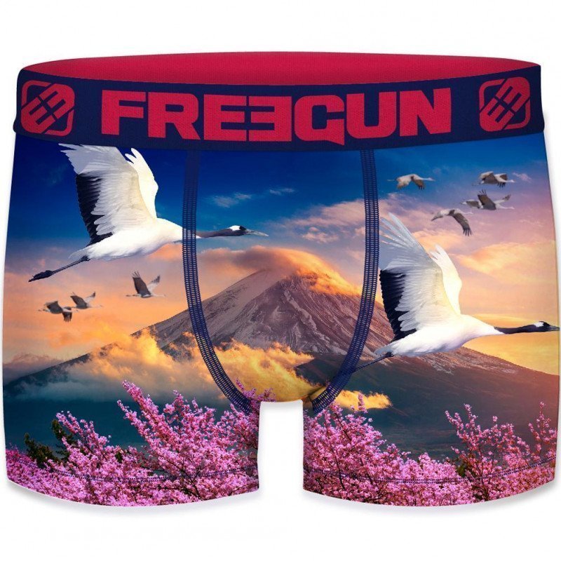 FREEGUN Boxer Homme Microfibre recyclée JAP Bleu Rose PREMIUM