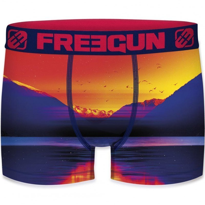 FREEGUN Boxer Homme Microfibre recyclée PAY Bleu Orange PREMIUM