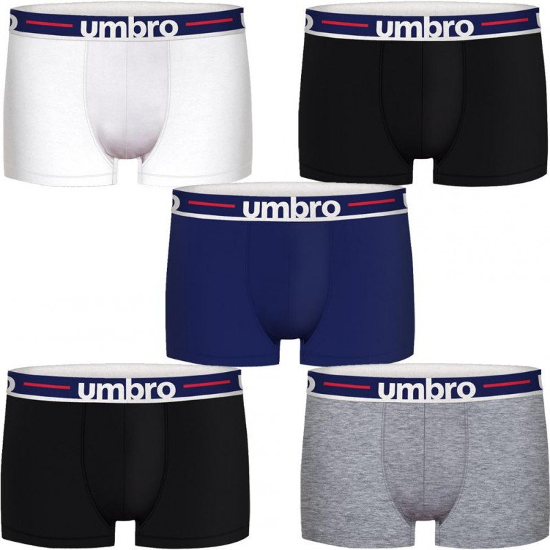 UMBRO Lot de 5 Boxers Homme Coton UMBGBCX5CLASS3 Noir Gris Blanc Bleu Noir