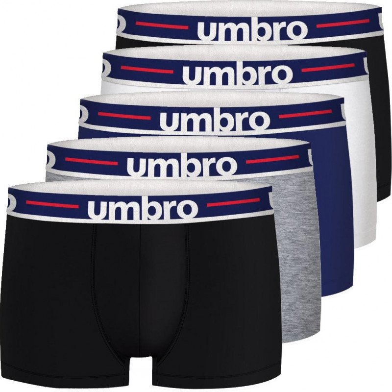 UMBRO Lot de 5 Boxers Homme Coton UMBGBCX5CLASS3 Noir Gris Blanc Bleu Noir