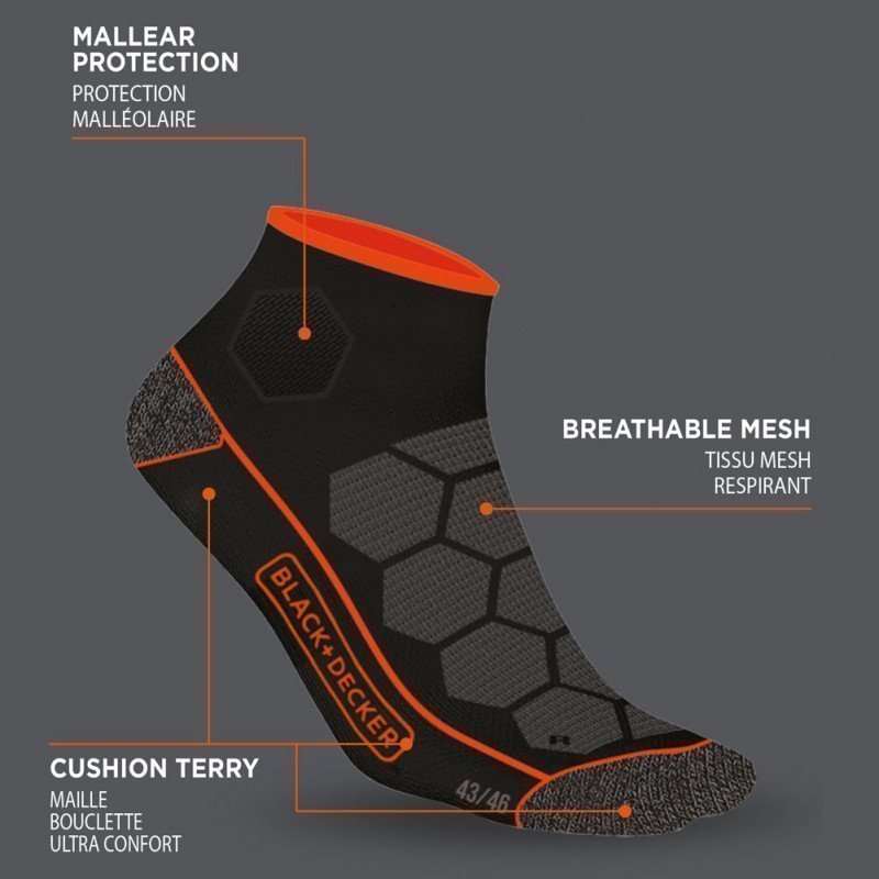 BLACK & DECKER 2 paires de Socquettes Homme Coton CLTOOLA Noir