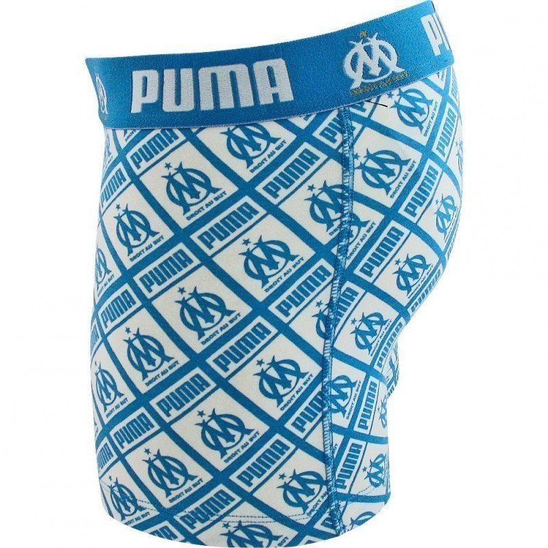 PUMA Boxer Homme Coton ALLOVER Bleu Blanc OLYMPIQUE DE MARSEILLE