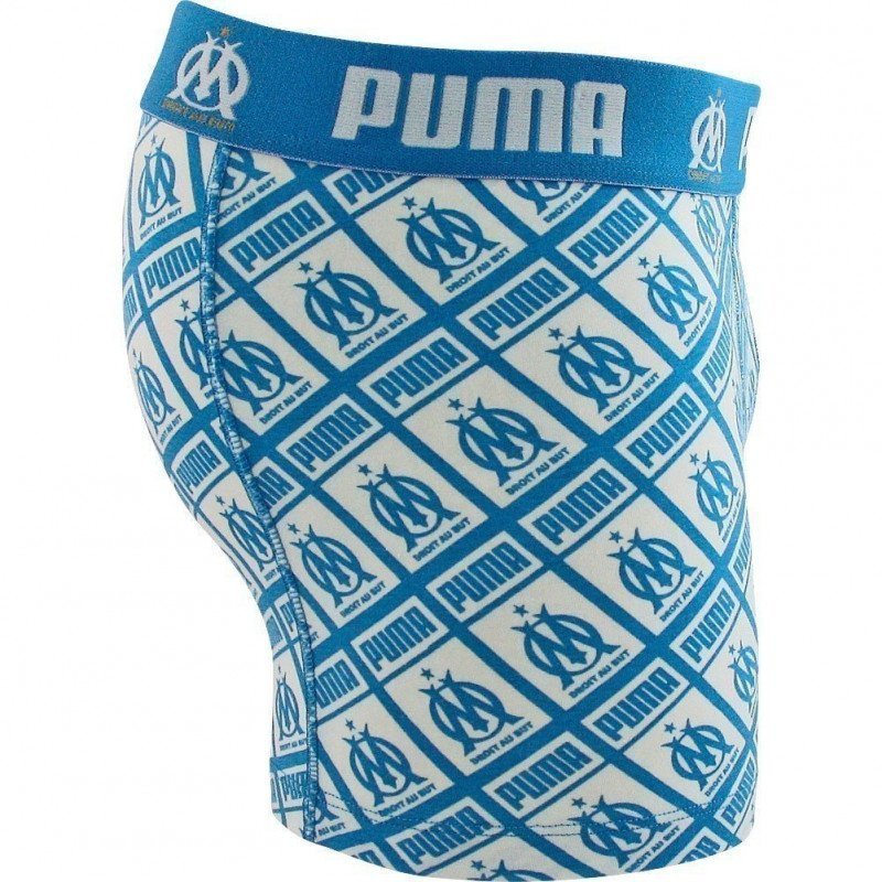 PUMA Boxer Homme Coton ALLOVER Bleu Blanc OLYMPIQUE DE MARSEILLE