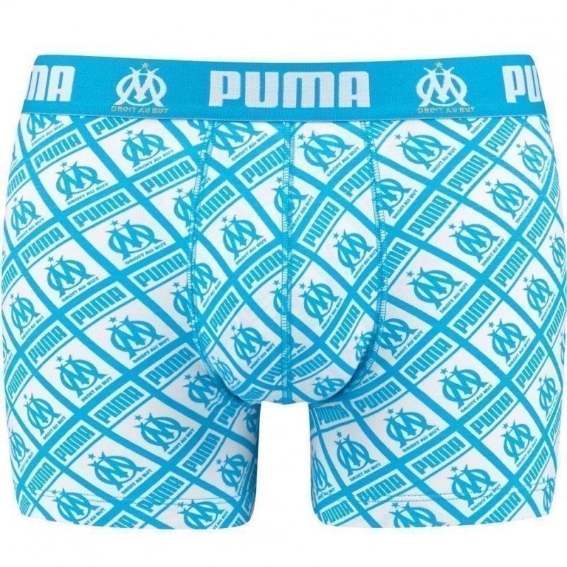 PUMA Boxer Homme Coton ALLOVER Bleu Blanc OLYMPIQUE DE MARSEILLE